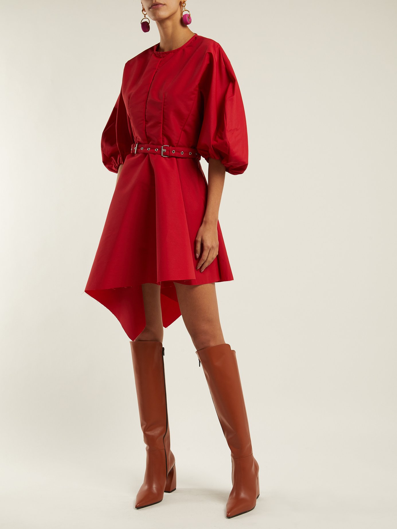 Marques'Almeida - Asymmetric Belted Taffeta Dress - Red | FASHION STYLE FAN