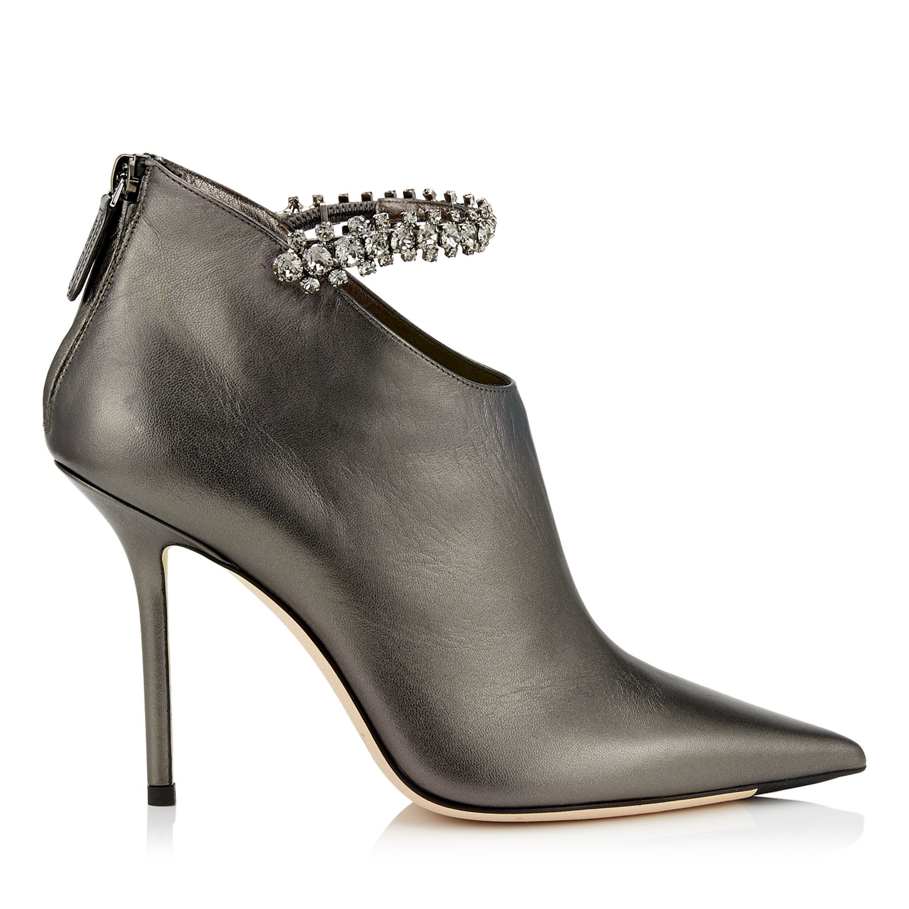 Jimmy Choo - BLAIZE 100 Anthracite Metallic Nappa Leather Booties with ...